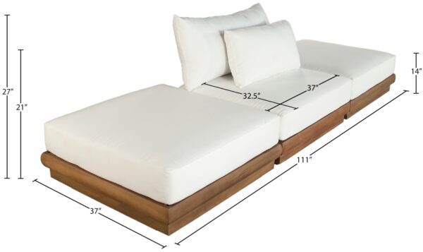 Mirella 111" Water Resistant Fabric Upholstered 3pc. Outdoor Patio Modular Sofa