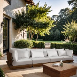 Mirella 149.75" Water Resistant Fabric Upholstered 4pc. Outdoor Patio Modular Sofa