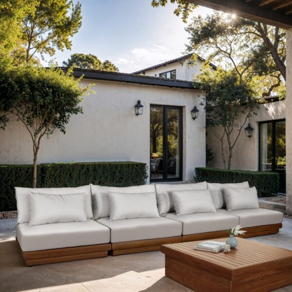 Mirella 148" Water Resistant Fabric Upholstered 4pc. Outdoor Patio Modular Sofa