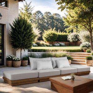 Mirella 148" Water Resistant Fabric Upholstered 4pc. Outdoor Patio Modular Sofa