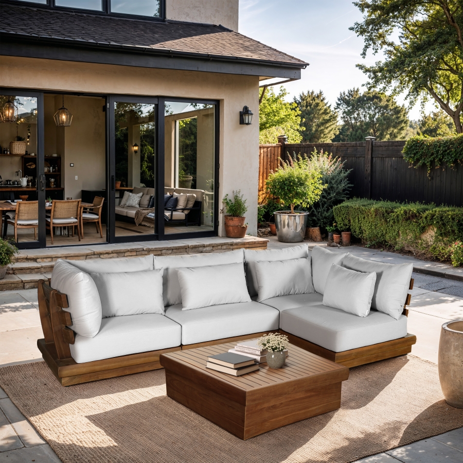 Mirella 112.75" Water Resistant Fabric Upholstered 4pc. Outdoor Patio Modular Sectional