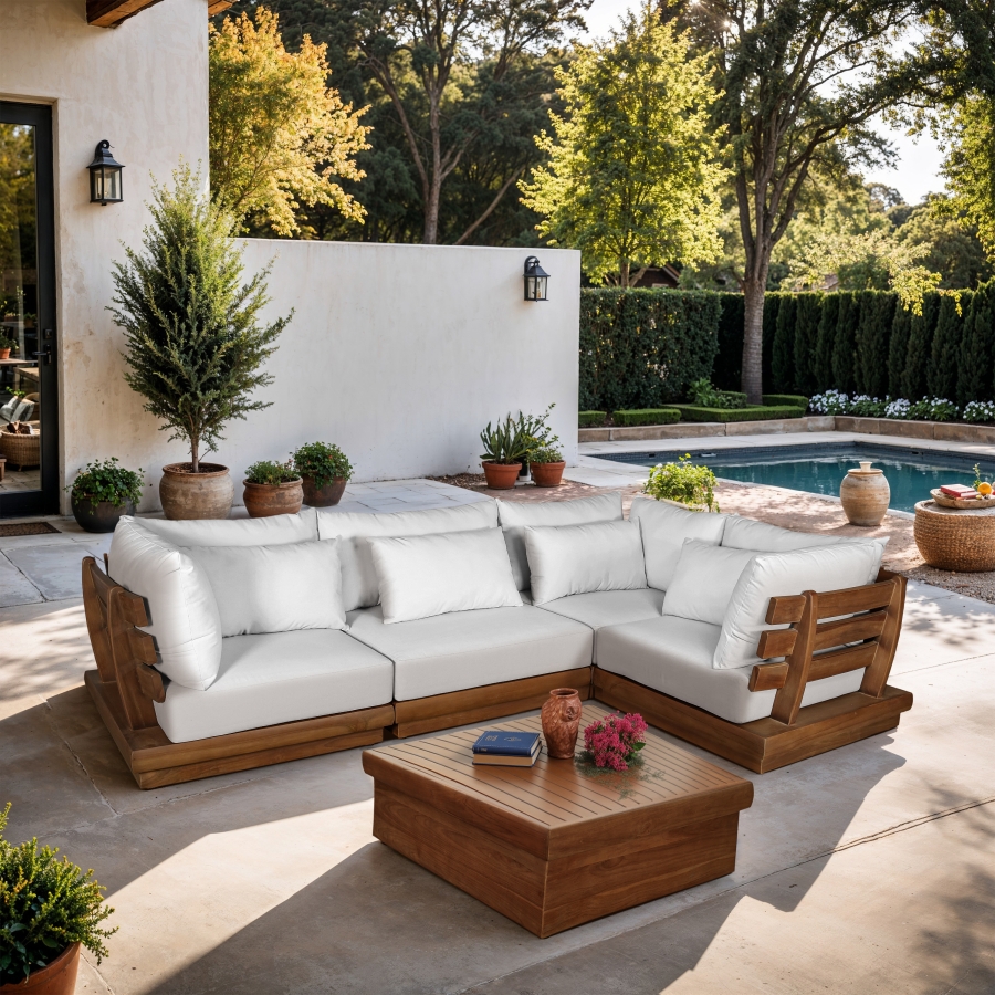 Mirella 112.75" Water Resistant Fabric Upholstered 4pc. Outdoor Patio Modular Sectional