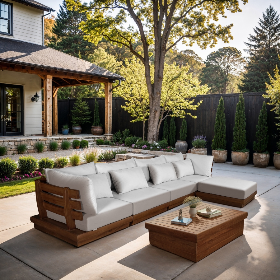 Mirella 149.75" Water Resistant Fabric Upholstered 5pc. Outdoor Patio Modular Sectional