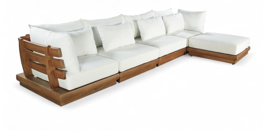 Mirella 149.75" Water Resistant Fabric Upholstered 5pc. Outdoor Patio Modular Sectional