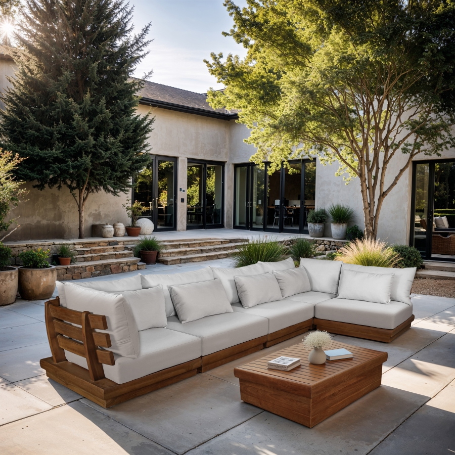 Mirella 149.75" Water Resistant Fabric Upholstered 5pc. Outdoor Patio Modular Sectional