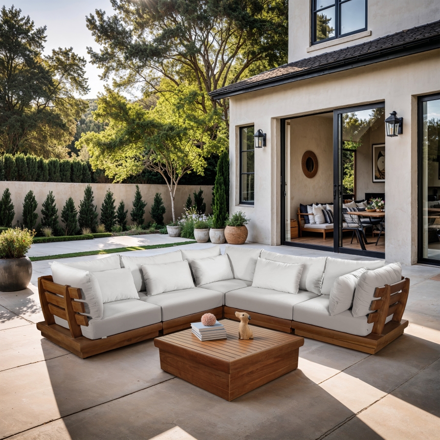 Mirella 149.75" Water Resistant Fabric Upholstered 5pc. Outdoor Patio Modular Sectional