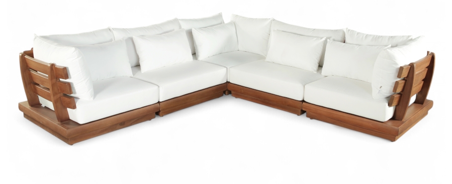 Mirella 149.75" Water Resistant Fabric Upholstered 5pc. Outdoor Patio Modular Sectional