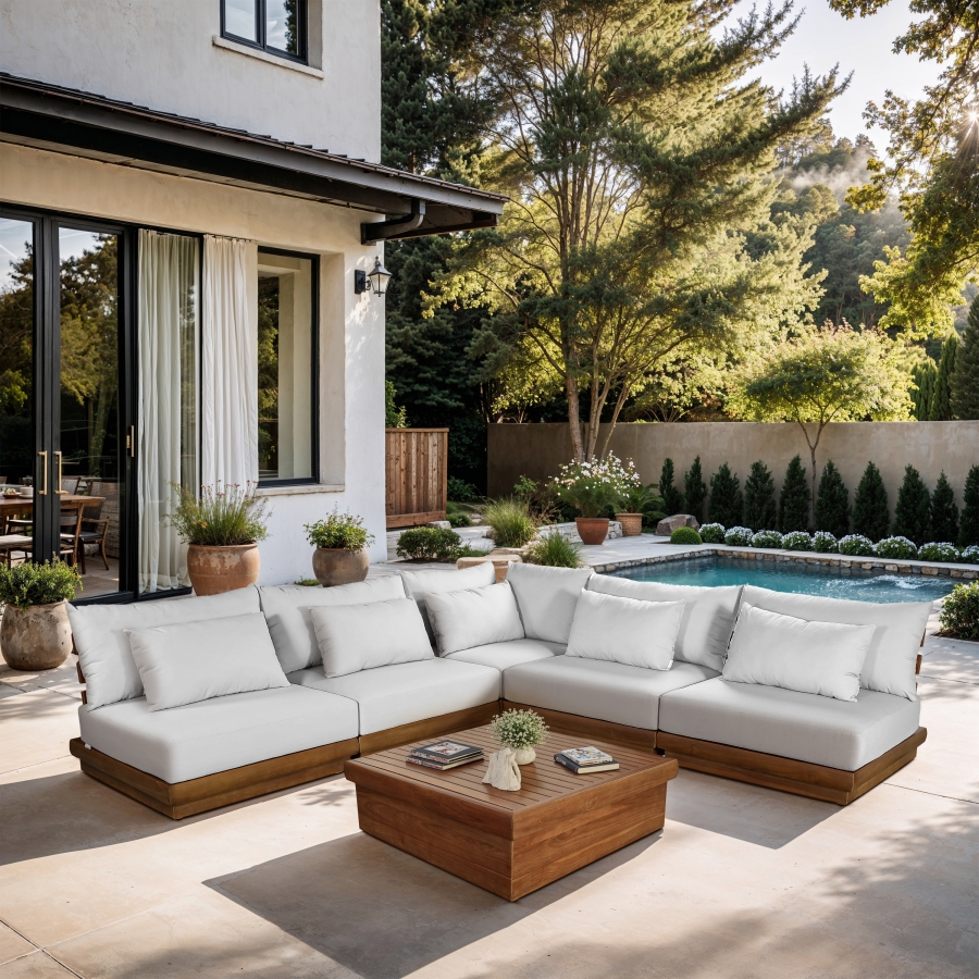 Mirella 112" Water Resistant Fabric Upholstered 5pc. Outdoor Patio Modular Sectional