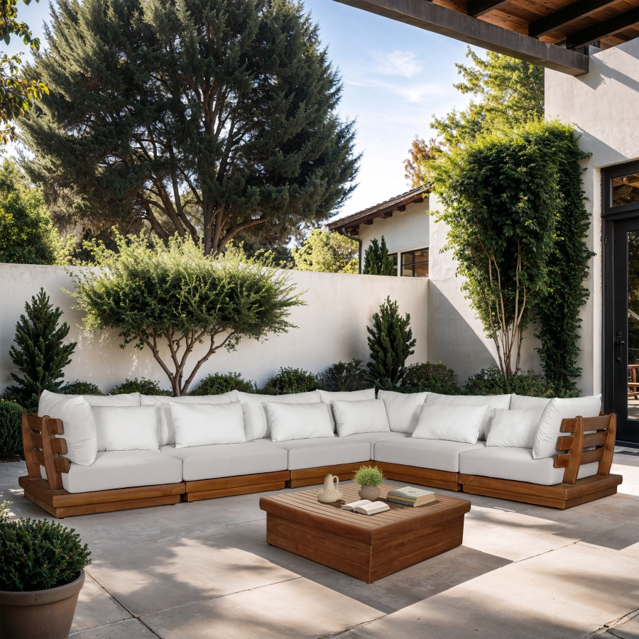 Mirella 149.75" Water Resistant Fabric Upholstered 6pc. Outdoor Patio Modular Sectional