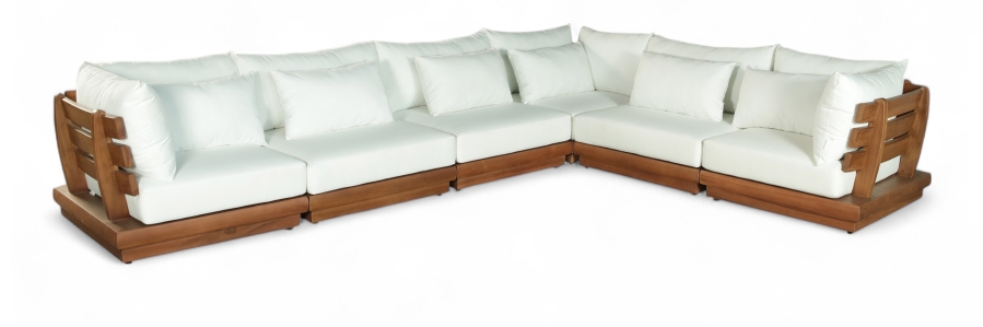Mirella 149.75" Water Resistant Fabric Upholstered 6pc. Outdoor Patio Modular Sectional