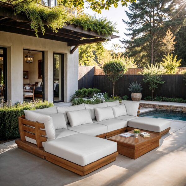 Mirella 149.75" Water Resistant Fabric Upholstered 6pc. Outdoor Patio Modular Sectional