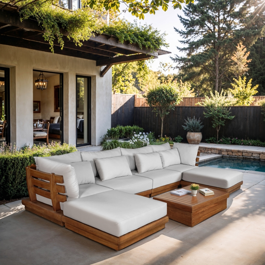 Mirella 149.75" Water Resistant Fabric Upholstered 6pc. Outdoor Patio Modular Sectional