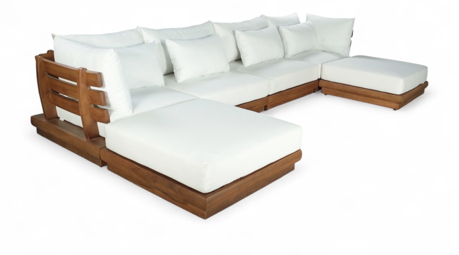 Mirella 149.75" Water Resistant Fabric Upholstered 6pc. Outdoor Patio Modular Sectional