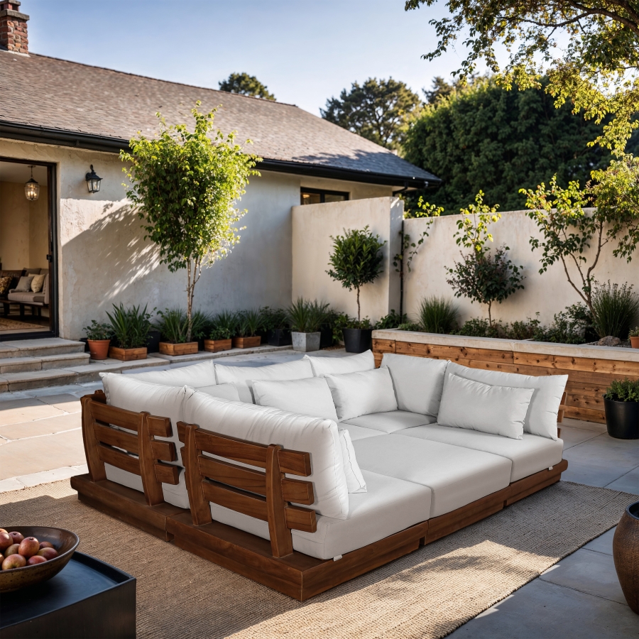 Mirella 112.75" Water Resistant Fabric Upholstered 6pc. Outdoor Patio Modular Sectional