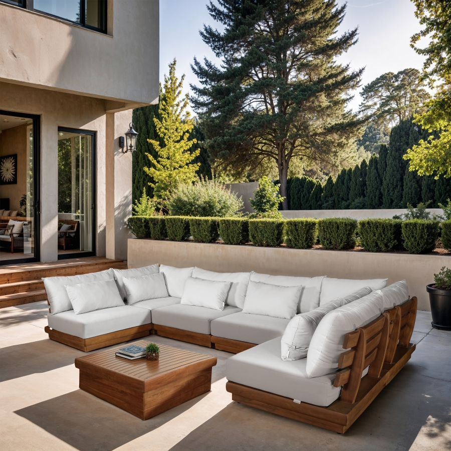 Mirella 149.75" Water Resistant Fabric Upholstered 6pc. Outdoor Patio Modular Sectional