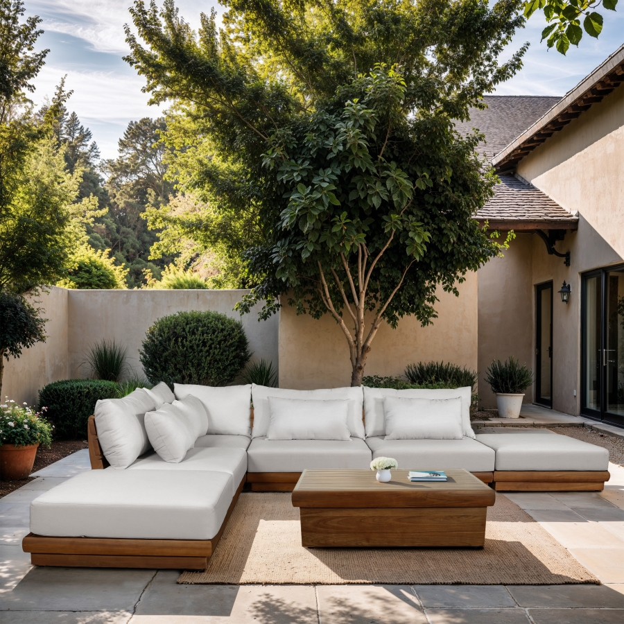 Mirella 149" Water Resistant Fabric Upholstered 6pc. Outdoor Patio Modular Sectional