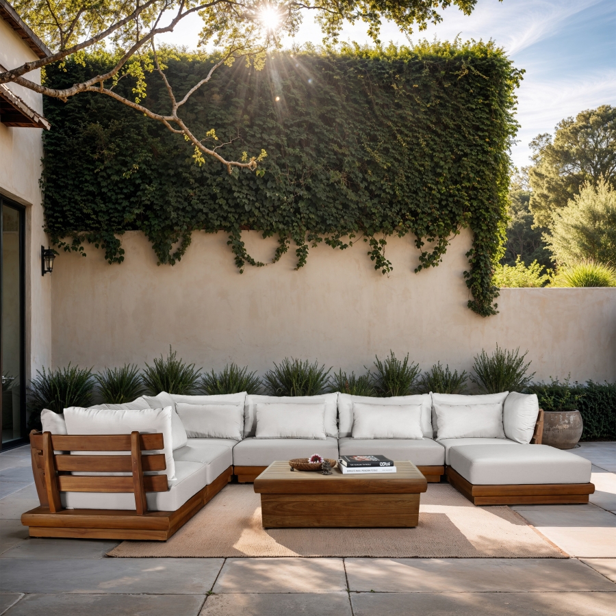 Mirella 149.75" Water Resistant Fabric Upholstered 7pc. Outdoor Patio Modular Sectional