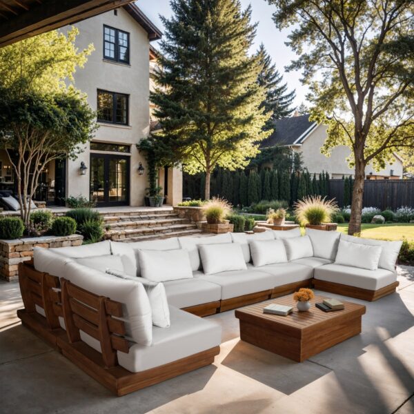 Mirella 186.75" Water Resistant Fabric Upholstered 7pc. Outdoor Patio Modular Sectional