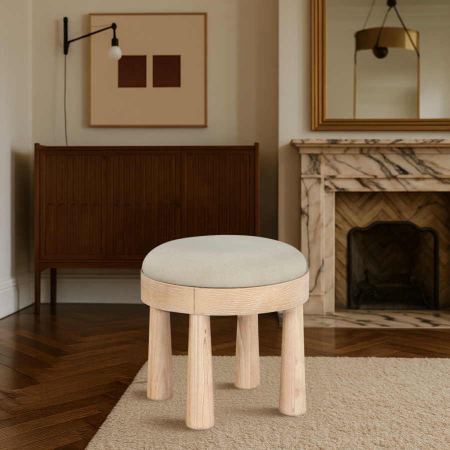 Larea Linen Textured Fabric Upholstered Ottoman