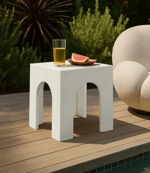 Renza Concrete And Fiberglass Indoor / Outdoor Patio End Table / Side Table