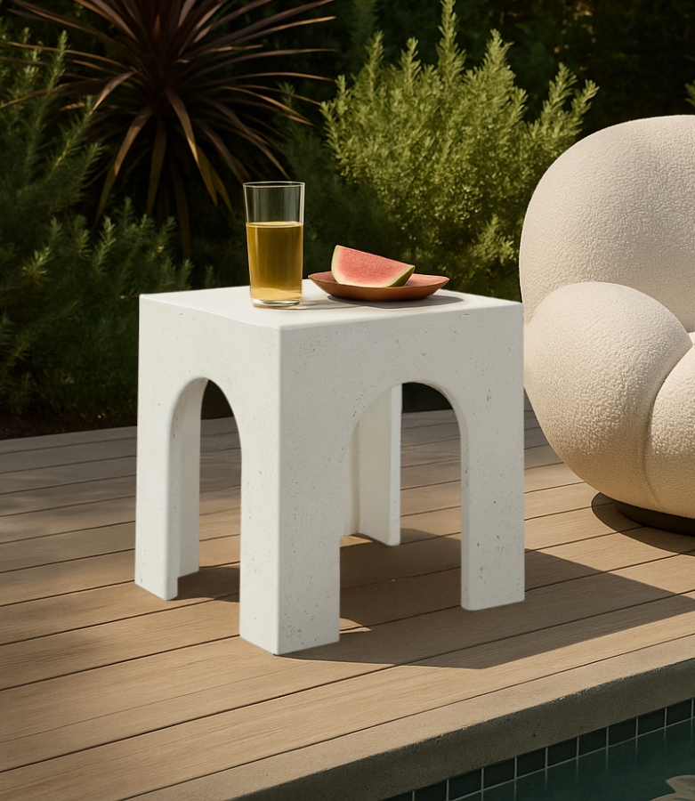 Renza Concrete And Fiberglass Indoor / Outdoor Patio End Table / Side Table