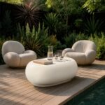 Pebble Concrete And Fiberglass Indoor / Outdoor Patio Coffee Table