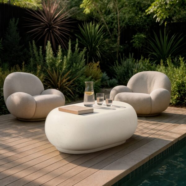 Pebble Concrete And Fiberglass Indoor / Outdoor Patio Coffee Table