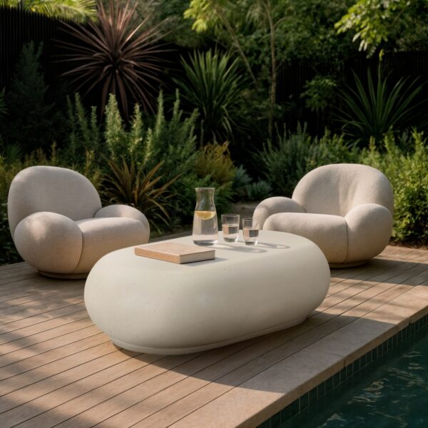 Pebble Concrete And Fiberglass Indoor / Outdoor Patio Coffee Table