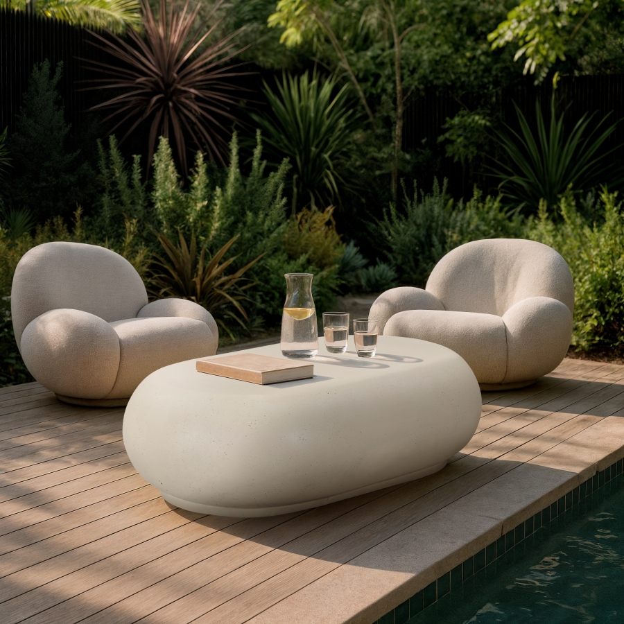 Pebble Concrete And Fiberglass Indoor / Outdoor Patio Coffee Table
