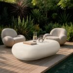 Pebble Concrete And Fiberglass Indoor / Outdoor Patio Coffee Table