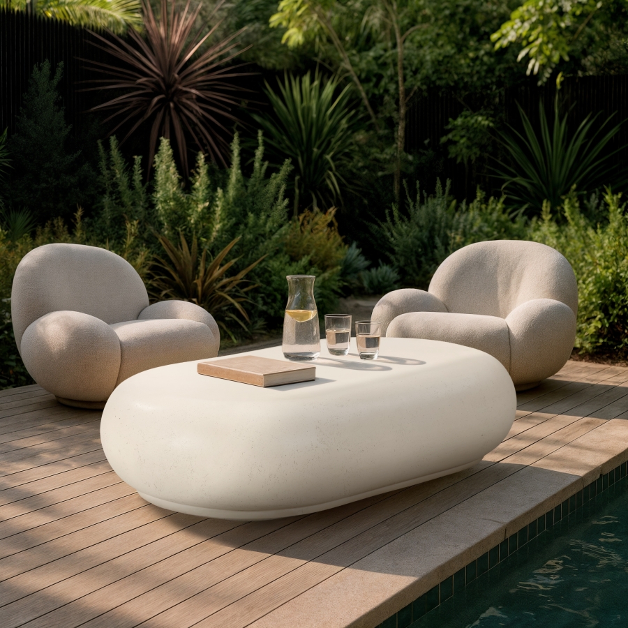 Pebble Concrete And Fiberglass Indoor / Outdoor Patio Coffee Table