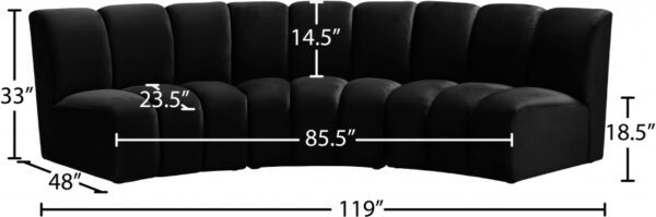 Infinity 119" Velvet Upholstered 3pc. Modular Sectional