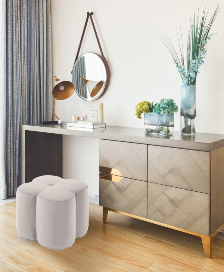 Clover Velvet Upholstered Stool