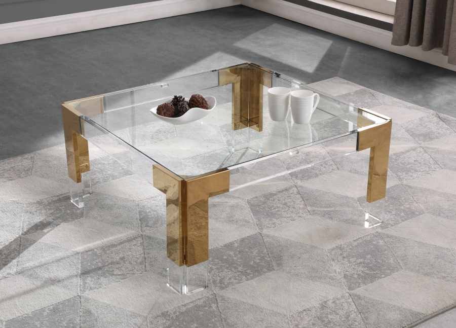 Casper Square Glass Top, Acrylic And Metal Base Coffee Table