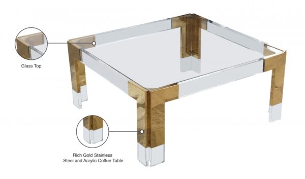 Casper Square Glass Top, Acrylic And Metal Base Coffee Table