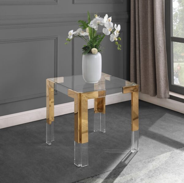 Casper Glass Top, Acrylic And Metal Base End / Side Table