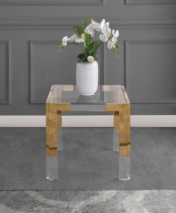 Casper Glass Top, Acrylic And Metal Base End / Side Table