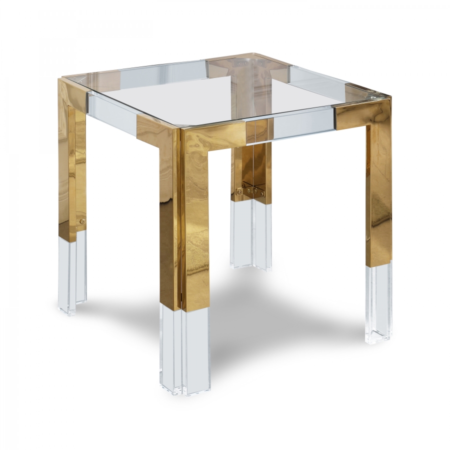Casper Glass Top, Acrylic And Metal Base End / Side Table