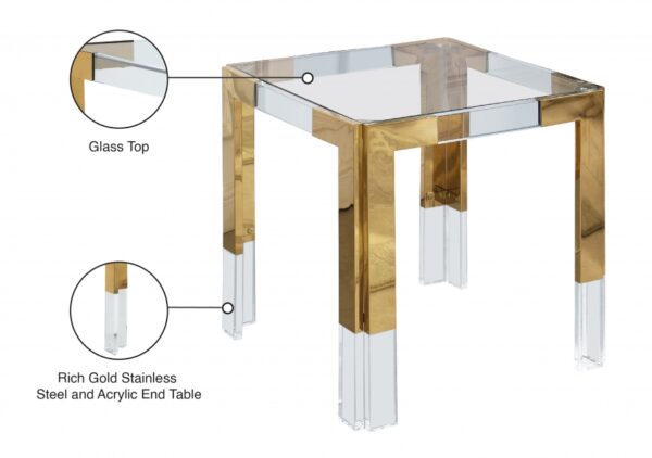 Casper Glass Top, Acrylic And Metal Base End / Side Table