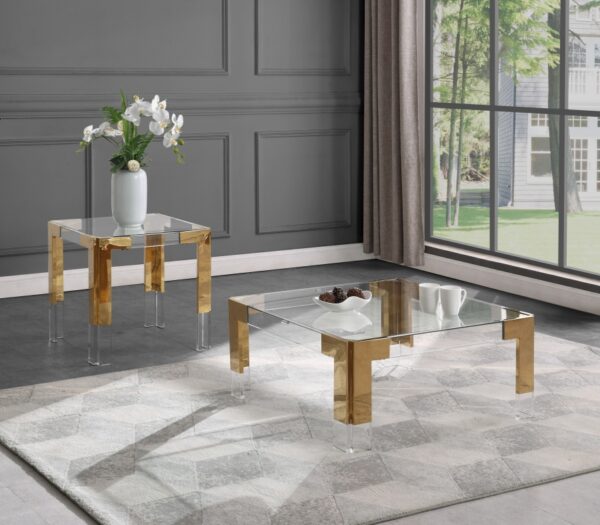 Casper Glass Top, Acrylic And Metal Base End / Side Table