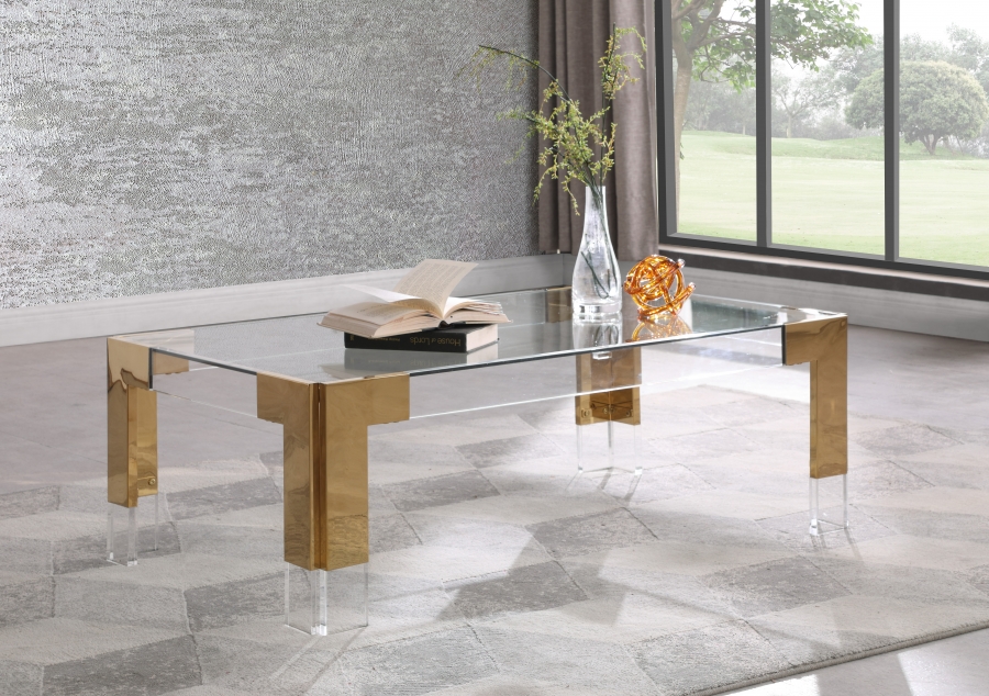 Casper Rectangular Glass Top, Acrylic And Metal Base Coffee Table