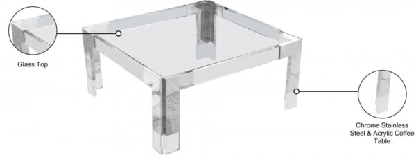 Casper Square Glass Top, Acrylic And Metal Base Coffee Table