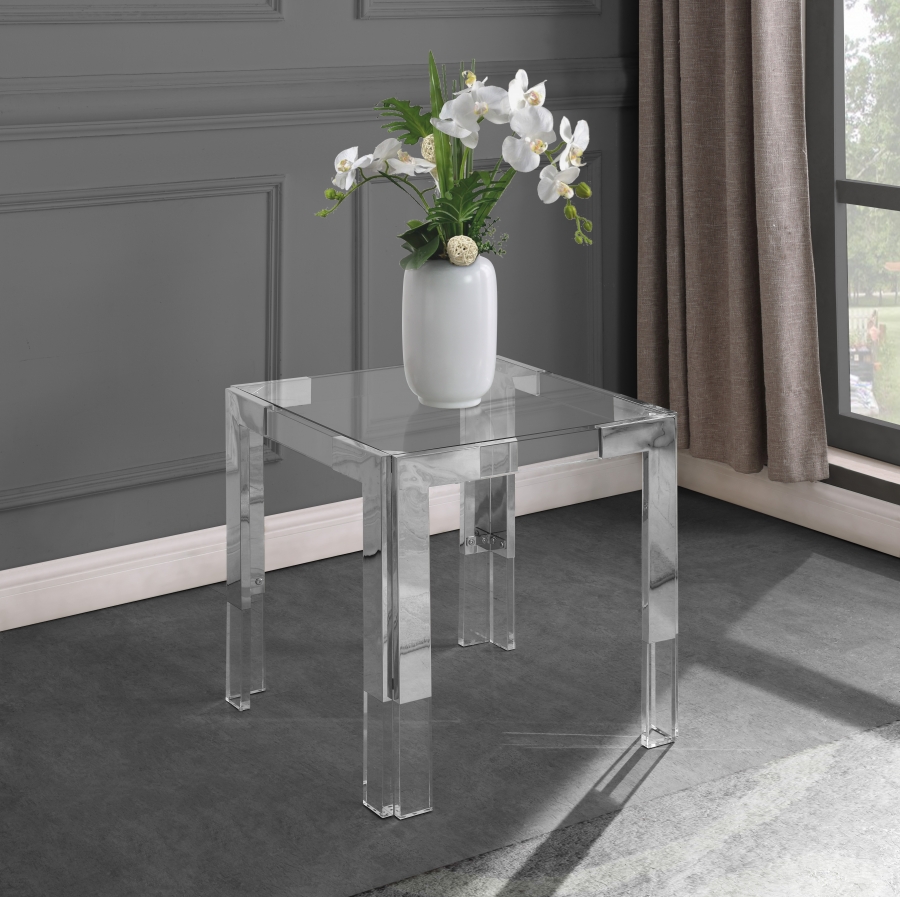 Casper Glass Top, Acrylic And Metal Base End / Side Table