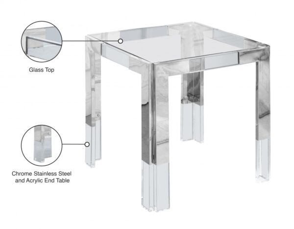 Casper Glass Top, Acrylic And Metal Base End / Side Table