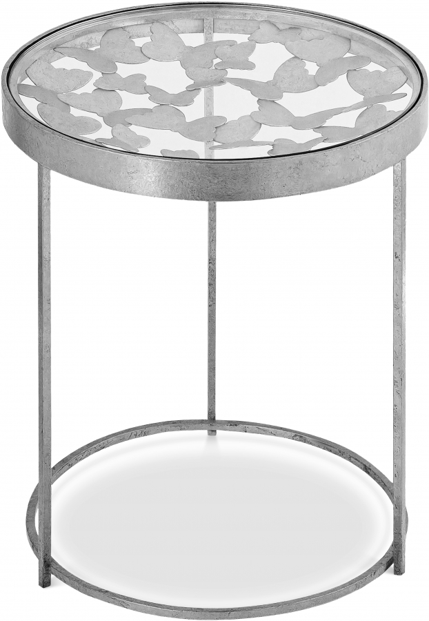 Butterfly Glass Top And Iron Base End Table
