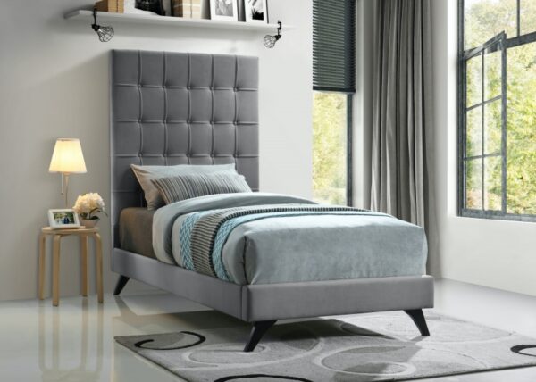 Elly Velvet Upholstered Twin Bed