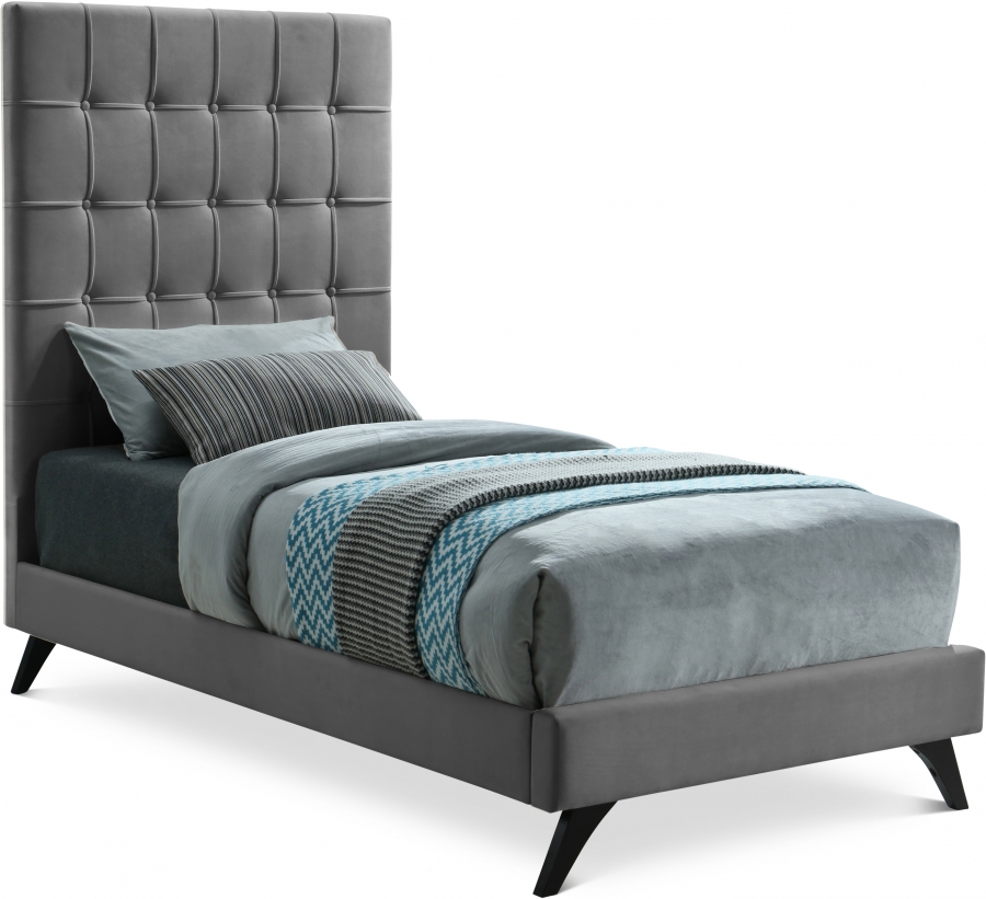 Elly Velvet Upholstered Twin Bed