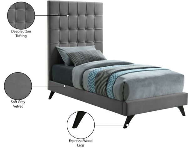 Elly Velvet Upholstered Twin Bed