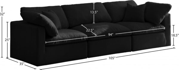 Plush 105" Velvet Upholstered Standard Comfort 3pc. Modular Sofa