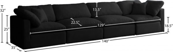 Plush 140" Velvet Upholstered Standard Comfort 4pc. Modular Sofa